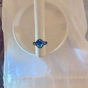 BLUE TOPAZ STERLING SILVER PAVE RING